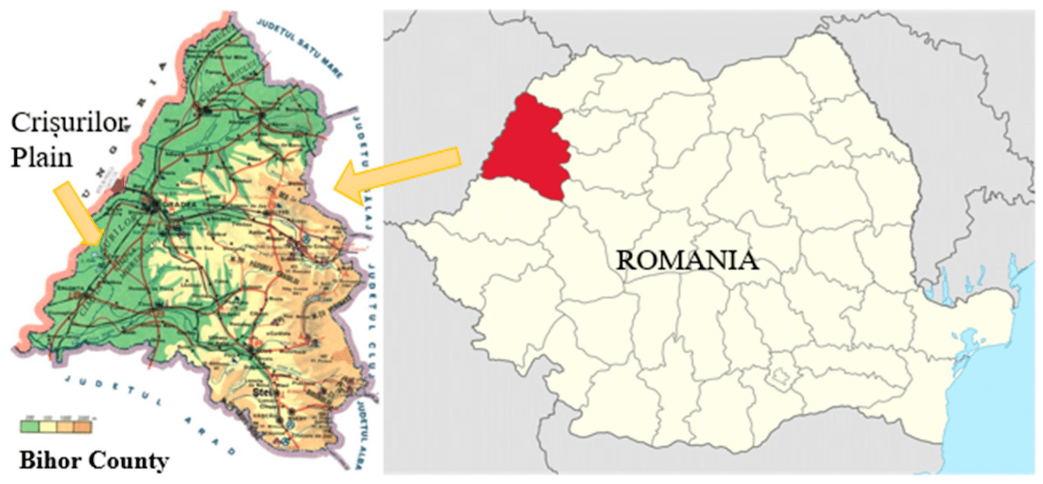 Harta judetul bihor turism in romania