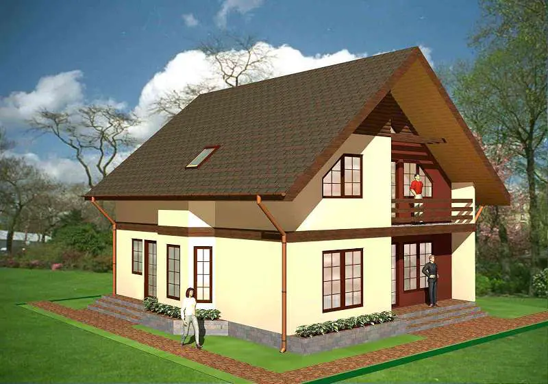 model casa pe structura de lemn cu doua etaje