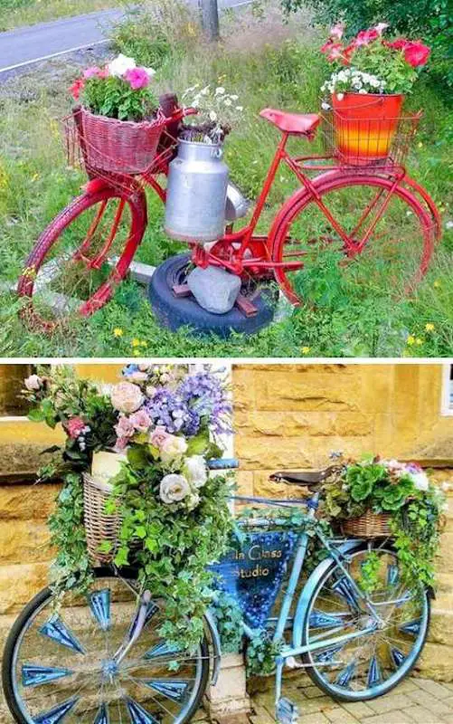 DIY bicileta veche pe post de obiect decorativ in gradina